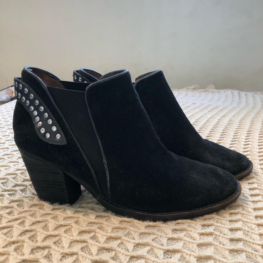 Black Suede Ankle Booties with studded heel
